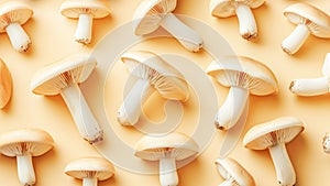 Natural edible mushrooms on tender beige background