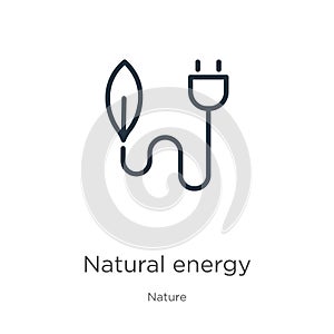 Natural energy icon. Thin linear natural energy outline icon isolated on white background from nature collection. Line vector sign