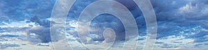 Natural Evening Cloudy Sky Abstract Background. Panorama Panoramic View. Backdrop