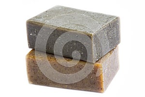 Natural exfoliating soap bars isolated photo