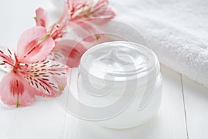 Natural facial cream dermatology cosmetic product wellness and relaxation makeup photo