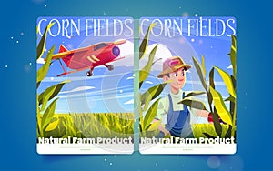 Natural farm products cartoon posters with farmer