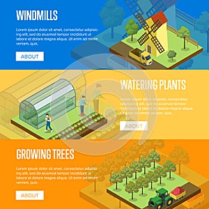 Natural farming isometric horizontal flyers