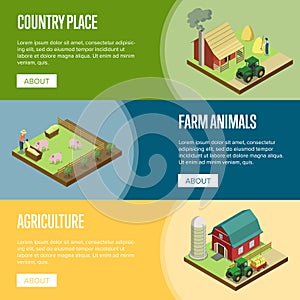 Natural farming isometric horizontal flyers