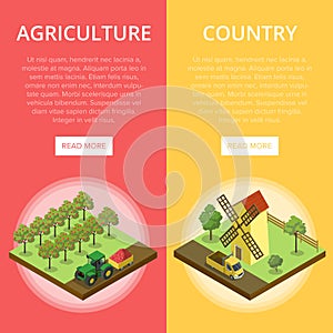 Natural farming isometric vertical flyers