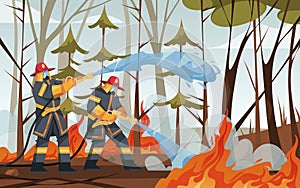 Natural fire disaster, burning forest vector image