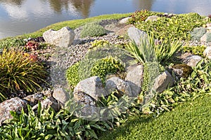 Natural flower landscaping and pond