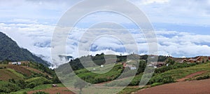 Natural foggy cloud and mountain view of phu tubberk petchaboon