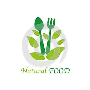 Natural food logo template. Organic, Vegan, vegetarian icon