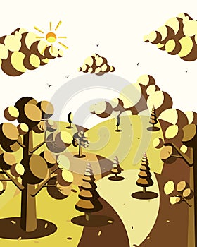 Natural forest landscape afternoon illustration vector