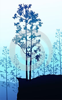 Natural forest trees mountains horizon silhouettes of trees Sunrise and sunset Landscape wallpaper Illustration vector style