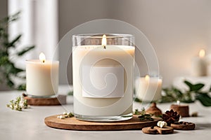 Natural fragranced white soy candle interiors. ai generative