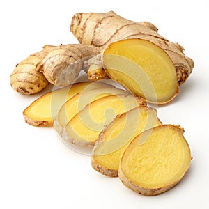 Natural and Fresh Ginger Gradients Isolated on White Background