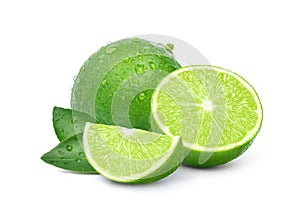 Natural fresh lime with sliced and water droplets