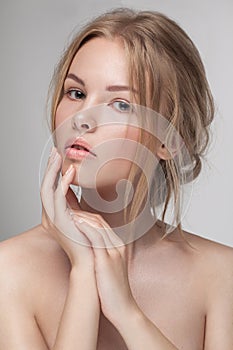 Natural fresh pure beauty portrait closeup of a young attractive model.
