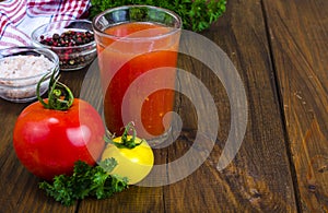 Natural freshly squeezed tomato juice in glass