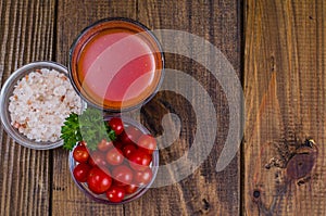 Natural freshly squeezed tomato juice in glass