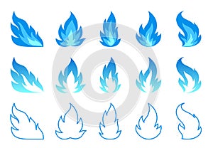 Natural gas blue fire icon set flame fuel power