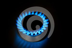 Natural gas burning a blue flames