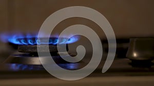 Natural gas burning a blue flames. 4k video.