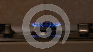 Natural gas burning a blue flames. 4k video.