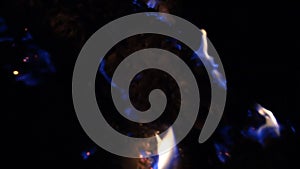 Natural gas burns a flame at night