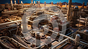 a natural gas compressor station from an aerial perspective, the vast network of engines and piping that extends for