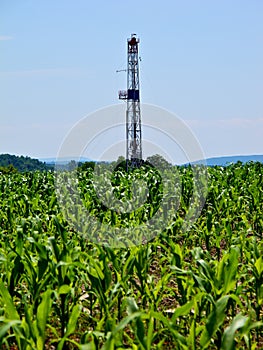 Natural Gas Drill Rising Out of Cornfield