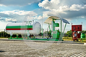 Natural gas fuel tank at car filling station
