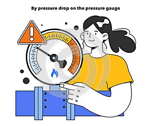 Natural gas leakage detection by pressure drop on the pressure gauge.