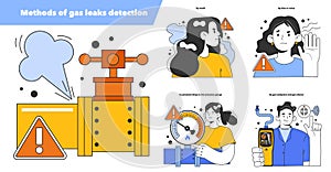 Natural gas leakage detection set. Pipeline defect tracking. Fossil fuel