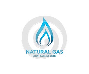 Natural gas logo design. Gas flame with blue reflection vector design and illustration.