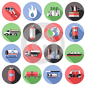 Natural Gas Long Shadow Icons Set