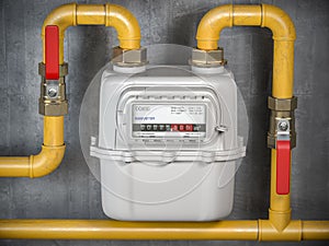 Natural gas meter with tubes on the wall