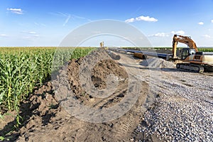 Natural Gas Pipeline Construction in Cultivated Agricultural Farm Field