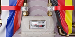 Natural gas supply and transportation, Germany and Russia. Gas meter and switch off. 3d render