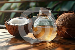 Natural goodness of virgin coconut oil showcased in organic setting