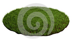 Natural grass arena. Round surface covered with grass, grass podium, lawn background. 3d illustration