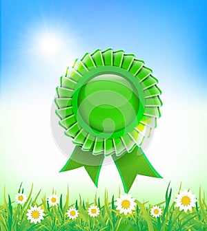 Natural green badge on grass background