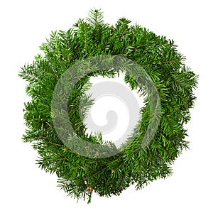 Natural green Christmas wreath fir tree Xmas decoration blank circle isolated