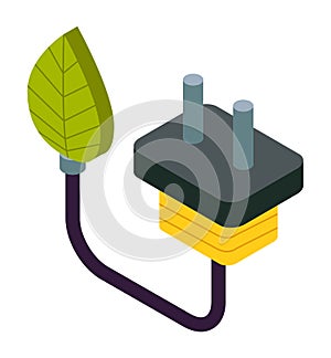 Natural green eco energy icon with electric plug and leaf symbol. Green technology ecosystem