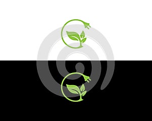 Natural green eco energy icon with electric plug Logo