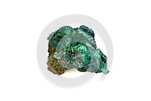 natural green malachite rough gem stone on the white background