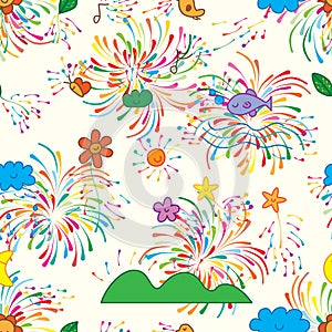 Natural growth colorful firework seamless pattern