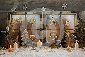 Natural handmade christmas decoration of wood outdoor in the win