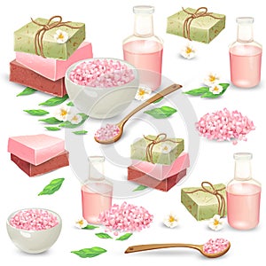 Natural handmade cosmetics for spa vector set