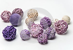 Natural handmade decorative balls of various shapes