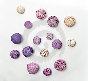 Natural handmade decorative balls of various shapes