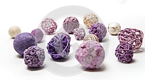 Natural handmade decorative balls of various shapes