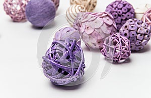 Natural handmade decorative balls of various shapes